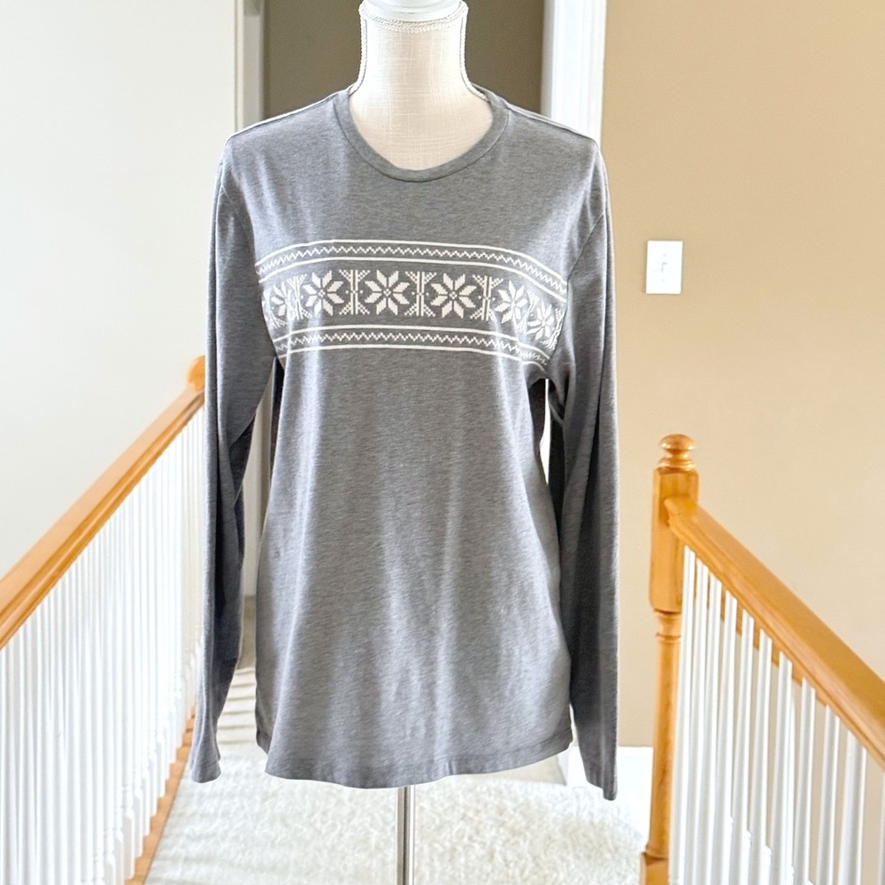 Old Navy Mens Medium Gray Snowflake Fair Isle Soft-Washed Long Sleeve T-Shirt